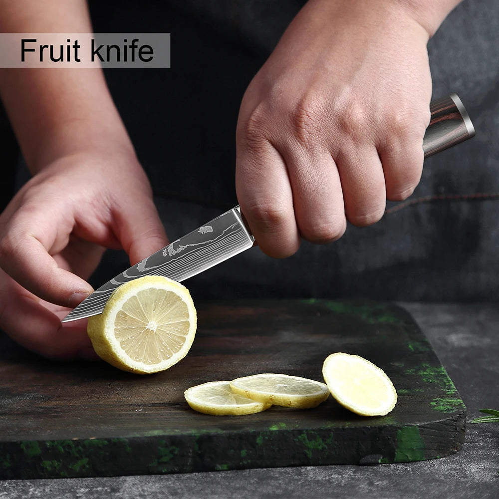 XITUO Chef knife 1-10Pcs Kitchen Knives Set Laser Damascus Pattern Ultra-Sharp Santoku Knife