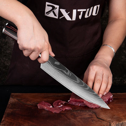 XITUO Chef knife 1-10Pcs Kitchen Knives Set Laser Damascus Pattern Ultra-Sharp Santoku Knife