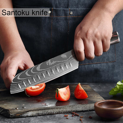 XITUO Chef knife 1-10Pcs Kitchen Knives Set Laser Damascus Pattern Ultra-Sharp Santoku Knife