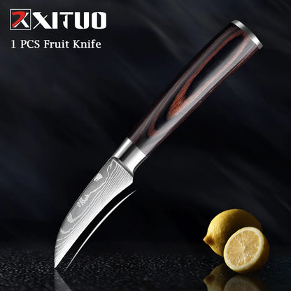 XITUO Chef knife 1-10Pcs Kitchen Knives Set Laser Damascus Pattern Ultra-Sharp Santoku Knife