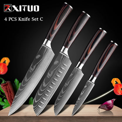 XITUO Chef knife 1-10Pcs Kitchen Knives Set Laser Damascus Pattern Ultra-Sharp Santoku Knife