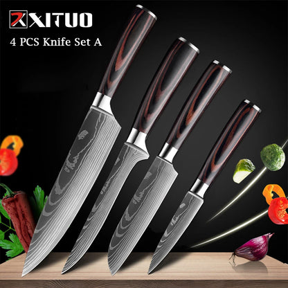 XITUO Chef knife 1-10Pcs Kitchen Knives Set Laser Damascus Pattern Ultra-Sharp Santoku Knife