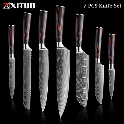 XITUO Chef knife 1-10Pcs Kitchen Knives Set Laser Damascus Pattern Ultra-Sharp Santoku Knife