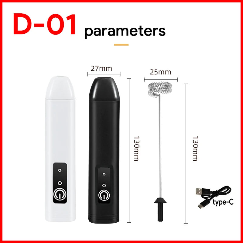 Wireless Milk Frother Electric Type-C Handheld Blender Stainless Steel Mini Coffee Maker