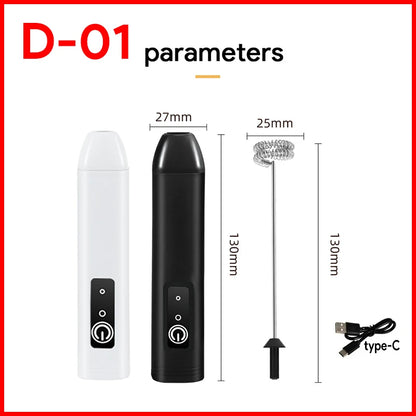 Wireless Milk Frother Electric Type-C Handheld Blender Stainless Steel Mini Coffee Maker