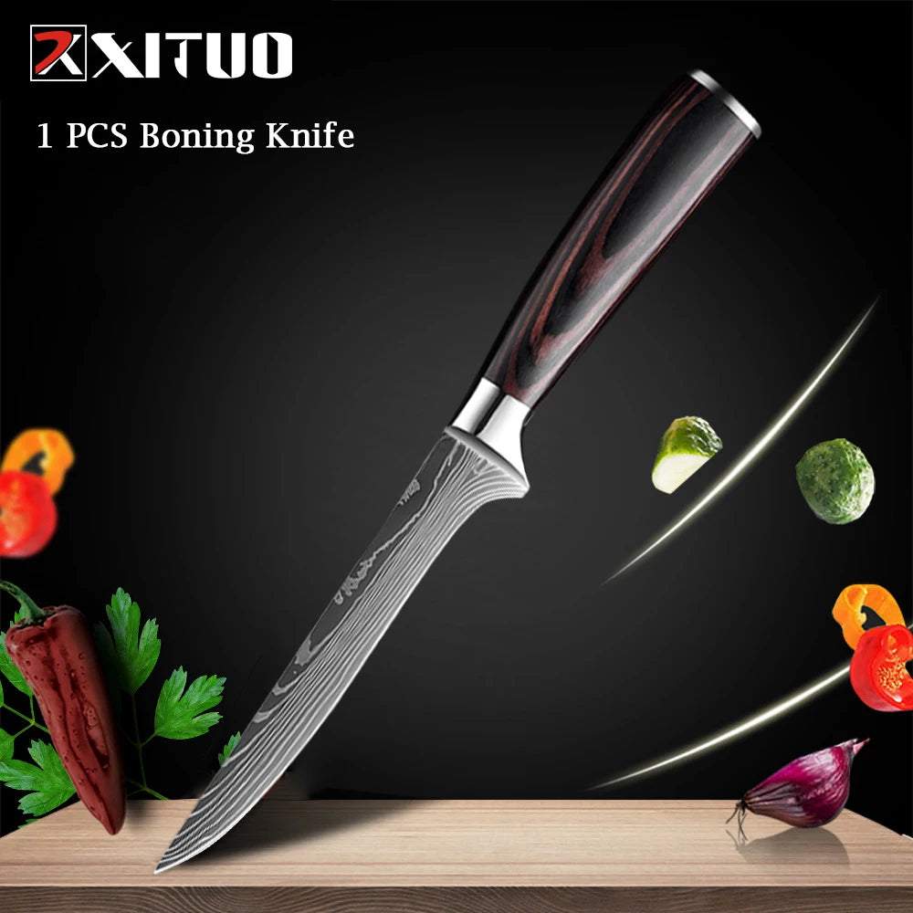 XITUO Chef knife 1-10Pcs Kitchen Knives Set Laser Damascus Pattern Ultra-Sharp Santoku Knife