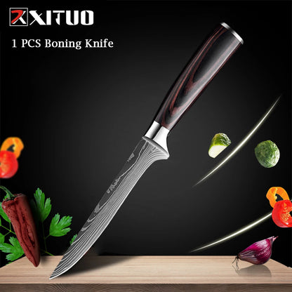 XITUO Chef knife 1-10Pcs Kitchen Knives Set Laser Damascus Pattern Ultra-Sharp Santoku Knife
