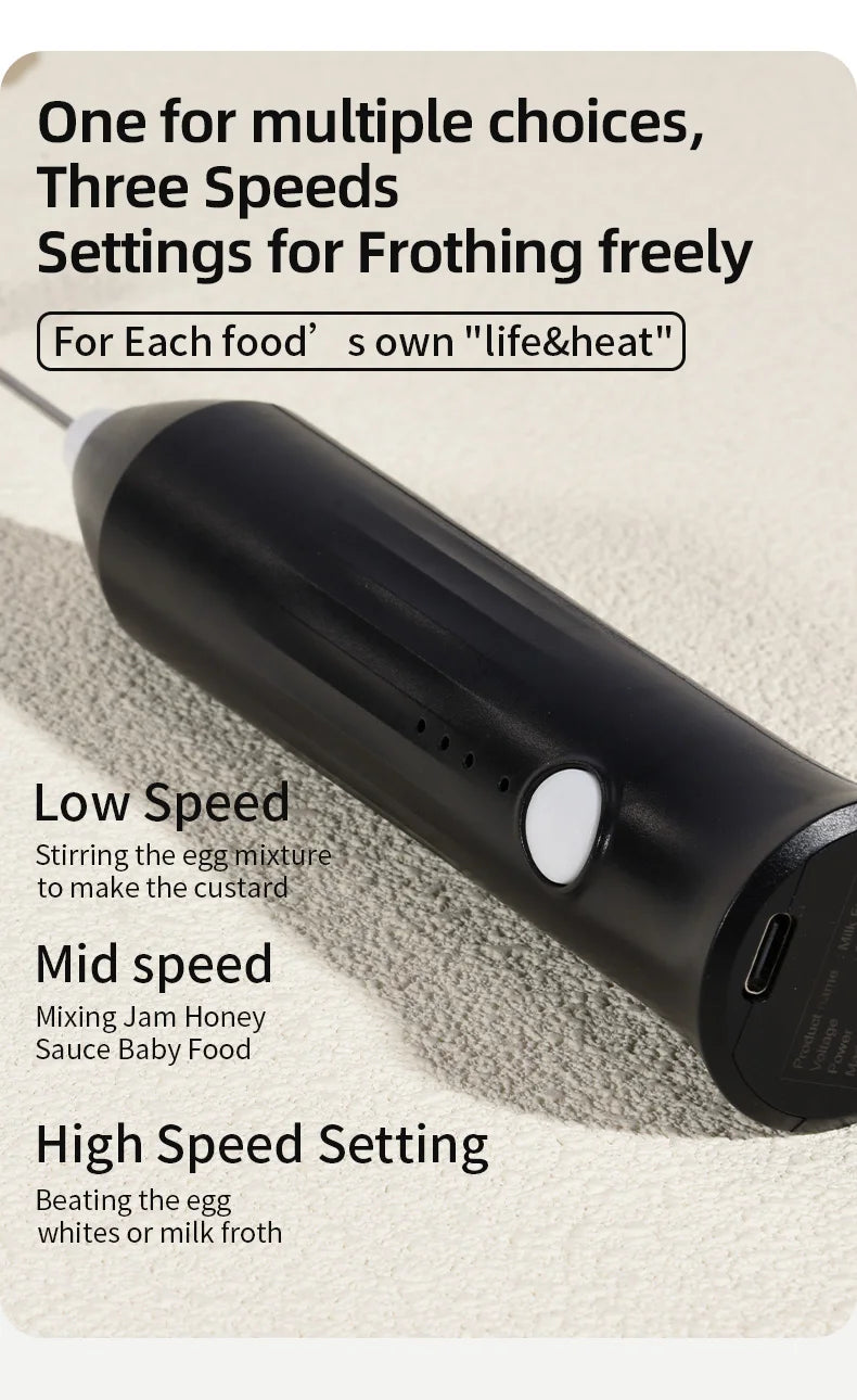 Wireless Milk Frother Electric Type-C Handheld Blender Stainless Steel Mini Coffee Maker