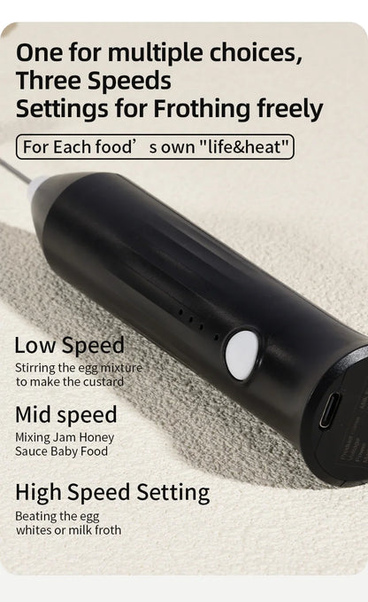 Wireless Milk Frother Electric Type-C Handheld Blender Stainless Steel Mini Coffee Maker