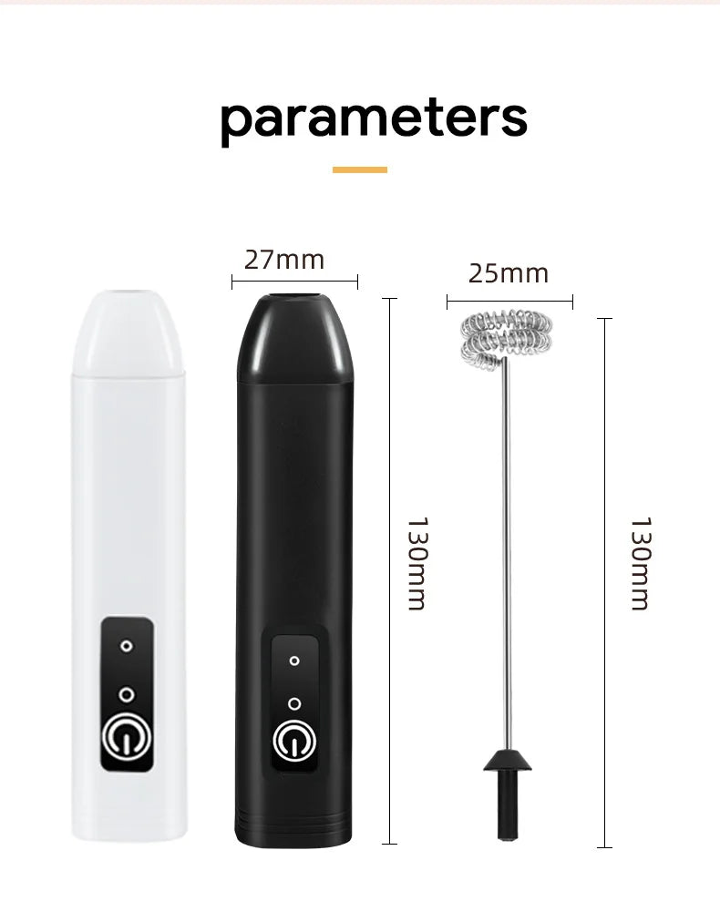 Wireless Milk Frother Electric Type-C Handheld Blender Stainless Steel Mini Coffee Maker