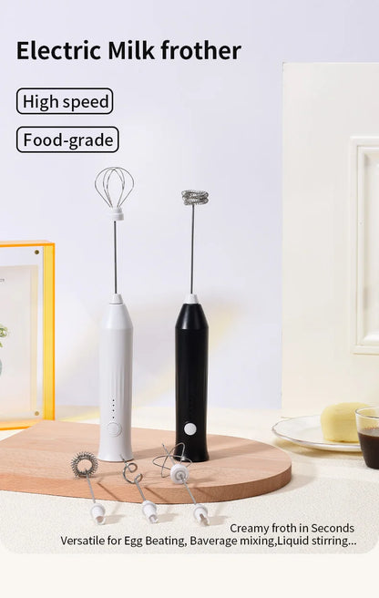 Wireless Milk Frother Electric Type-C Handheld Blender Stainless Steel Mini Coffee Maker