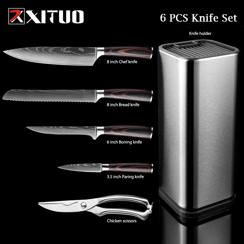XITUO Chef knife 1-10Pcs Kitchen Knives Set Laser Damascus Pattern Ultra-Sharp Santoku Knife