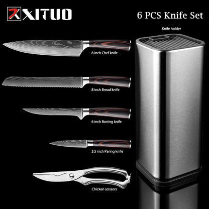 XITUO Chef knife 1-10Pcs Kitchen Knives Set Laser Damascus Pattern Ultra-Sharp Santoku Knife