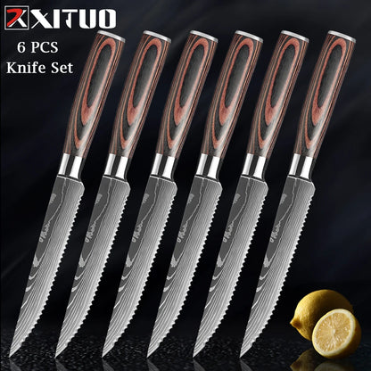 XITUO Chef knife 1-10Pcs Kitchen Knives Set Laser Damascus Pattern Ultra-Sharp Santoku Knife