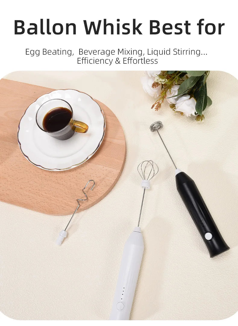 Wireless Milk Frother Electric Type-C Handheld Blender Stainless Steel Mini Coffee Maker