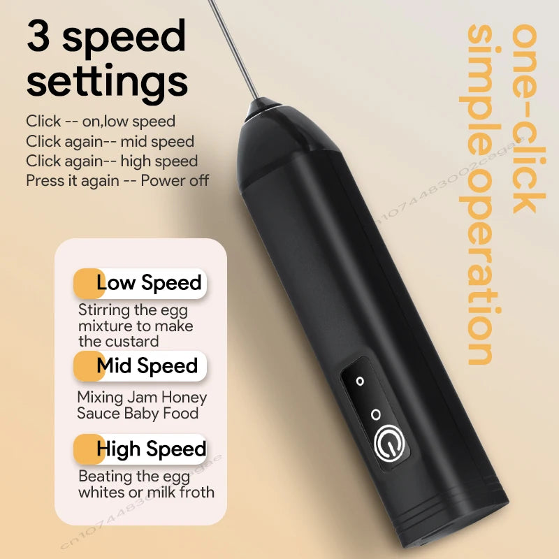 Wireless Milk Frother Electric Type-C Handheld Blender Stainless Steel Mini Coffee Maker