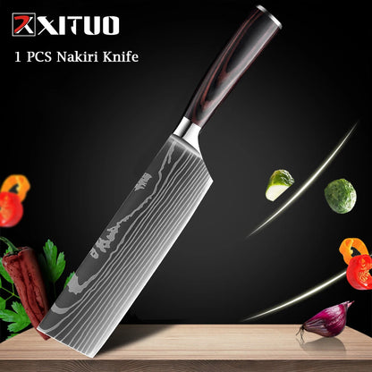 XITUO Chef knife 1-10Pcs Kitchen Knives Set Laser Damascus Pattern Ultra-Sharp Santoku Knife