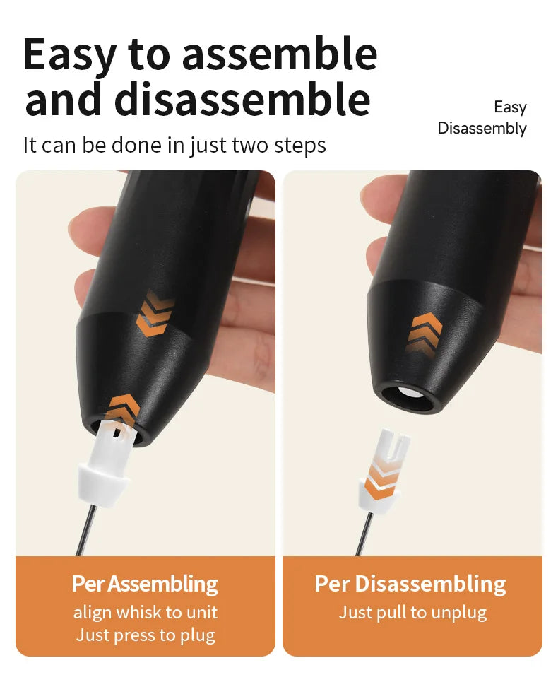 Wireless Milk Frother Electric Type-C Handheld Blender Stainless Steel Mini Coffee Maker