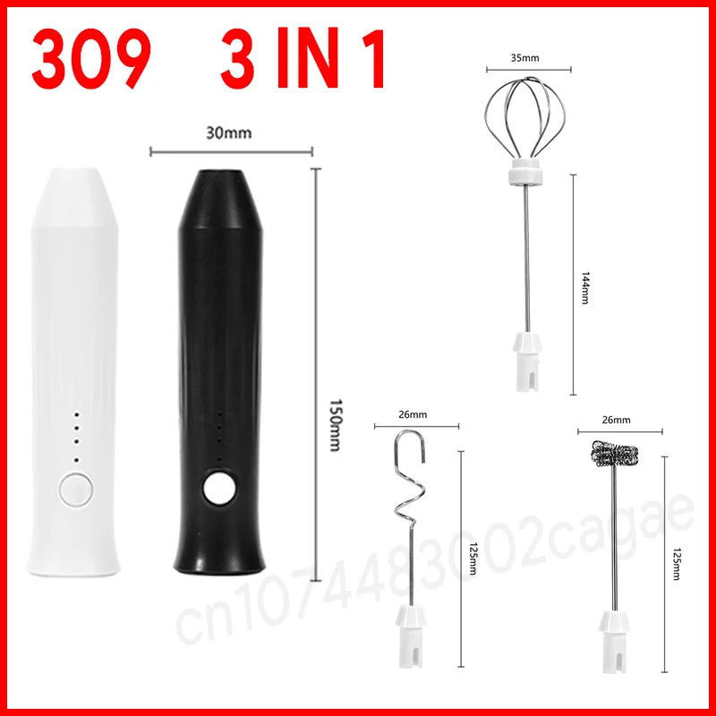 Wireless Milk Frother Electric Type-C Handheld Blender Stainless Steel Mini Coffee Maker