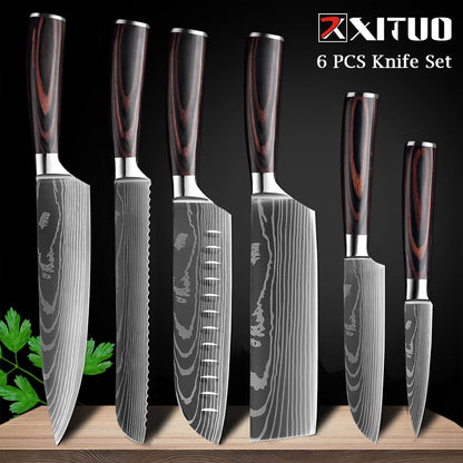 XITUO Chef knife 1-10Pcs Kitchen Knives Set Laser Damascus Pattern Ultra-Sharp Santoku Knife