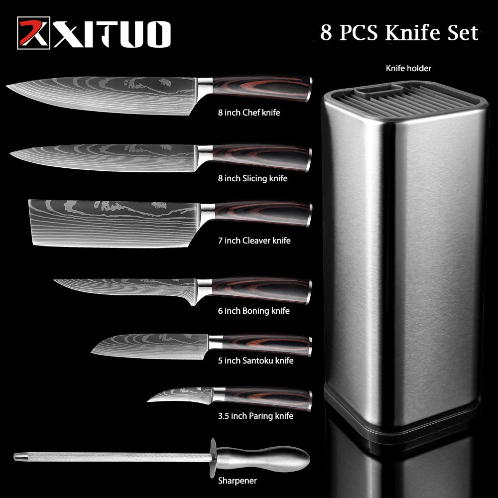 XITUO Chef knife 1-10Pcs Kitchen Knives Set Laser Damascus Pattern Ultra-Sharp Santoku Knife