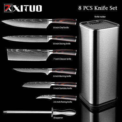 XITUO Chef knife 1-10Pcs Kitchen Knives Set Laser Damascus Pattern Ultra-Sharp Santoku Knife