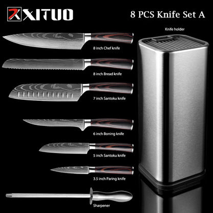 XITUO Chef knife 1-10Pcs Kitchen Knives Set Laser Damascus Pattern Ultra-Sharp Santoku Knife