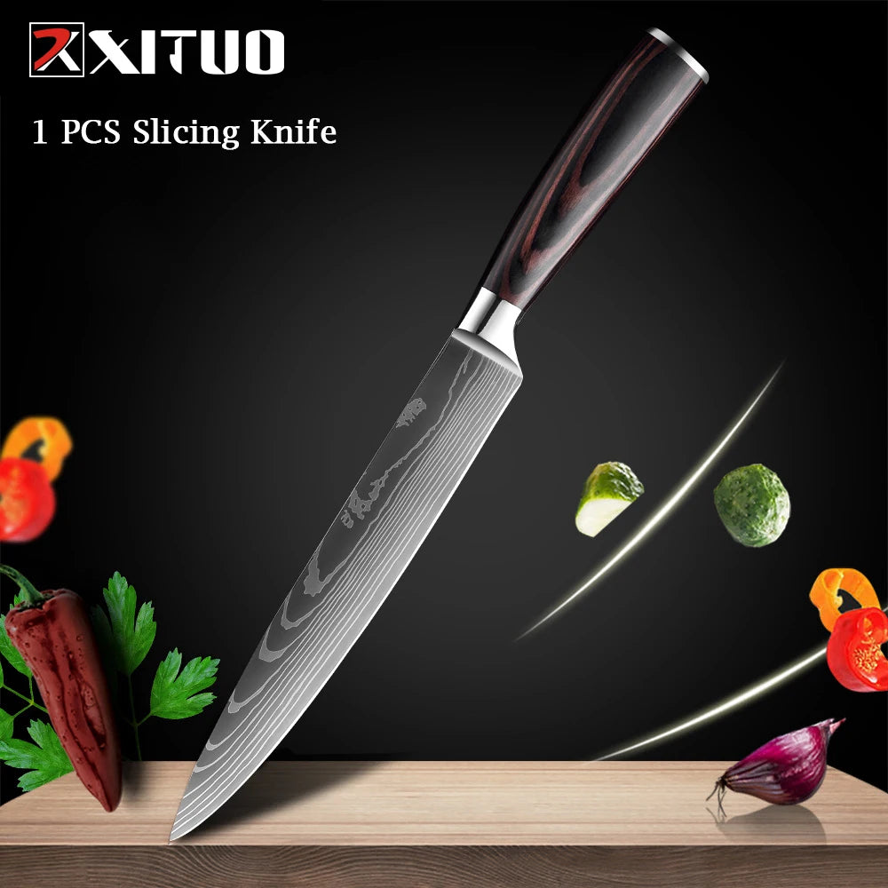 XITUO Chef knife 1-10Pcs Kitchen Knives Set Laser Damascus Pattern Ultra-Sharp Santoku Knife