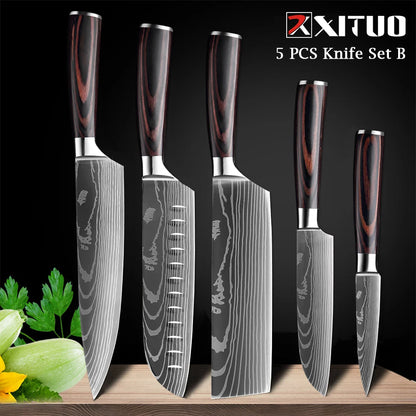 XITUO Chef knife 1-10Pcs Kitchen Knives Set Laser Damascus Pattern Ultra-Sharp Santoku Knife