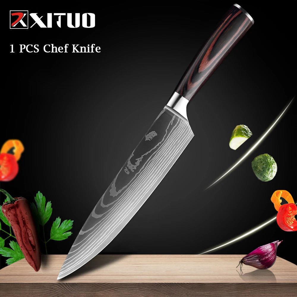 XITUO Chef knife 1-10Pcs Kitchen Knives Set Laser Damascus Pattern Ultra-Sharp Santoku Knife