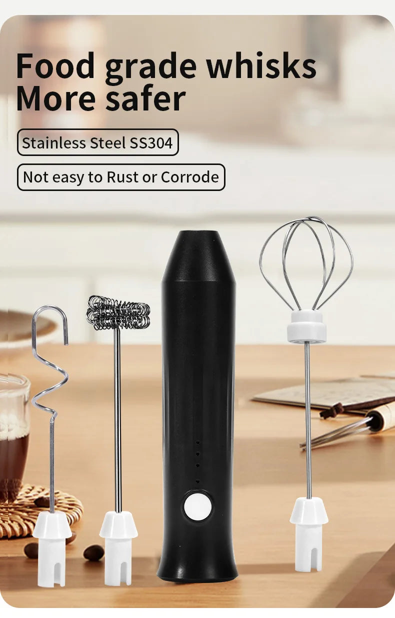 Wireless Milk Frother Electric Type-C Handheld Blender Stainless Steel Mini Coffee Maker