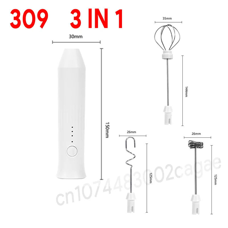 Wireless Milk Frother Electric Type-C Handheld Blender Stainless Steel Mini Coffee Maker