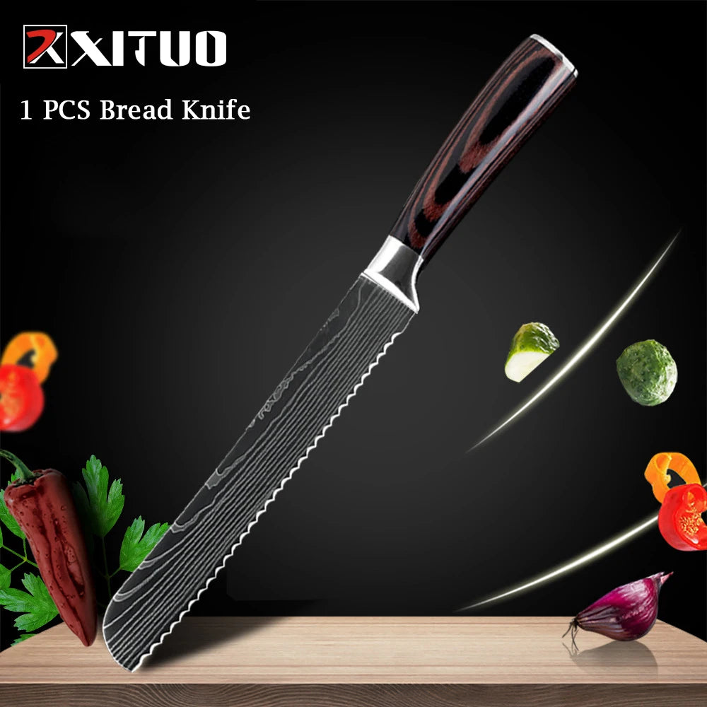 XITUO Chef knife 1-10Pcs Kitchen Knives Set Laser Damascus Pattern Ultra-Sharp Santoku Knife