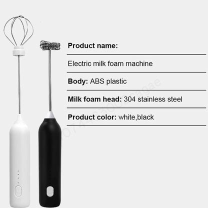 Wireless Milk Frother Electric Type-C Handheld Blender Stainless Steel Mini Coffee Maker
