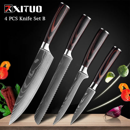 XITUO Chef knife 1-10Pcs Kitchen Knives Set Laser Damascus Pattern Ultra-Sharp Santoku Knife