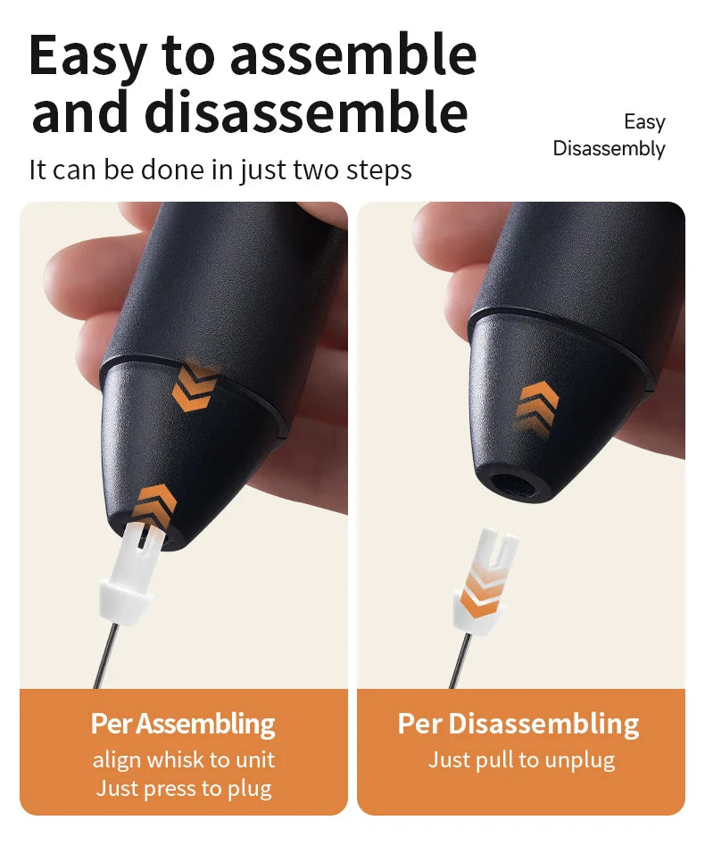 Wireless Milk Frother Electric Type-C Handheld Blender Stainless Steel Mini Coffee Maker