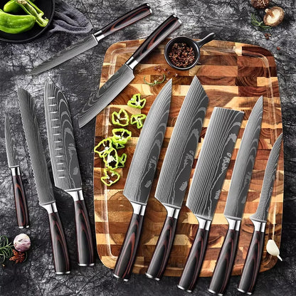 XITUO Chef knife 1-10Pcs Kitchen Knives Set Laser Damascus Pattern Ultra-Sharp Santoku Knife