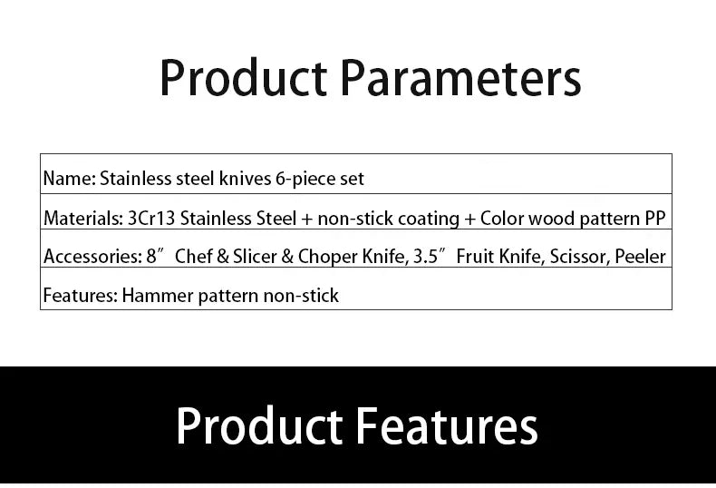 6 PCS Stainless Steel Kitchen Knife Set