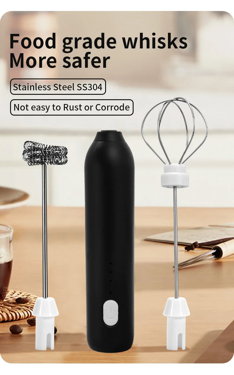 Wireless Milk Frother Electric Type-C Handheld Blender Stainless Steel Mini Coffee Maker