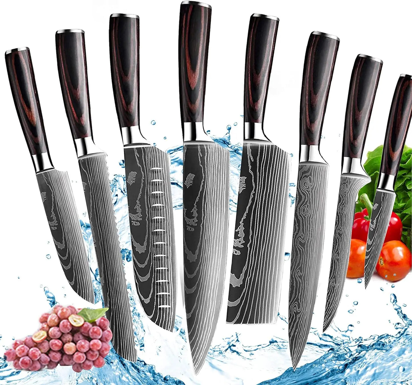 XITUO Chef knife 1-10Pcs Kitchen Knives Set Laser Damascus Pattern Ultra-Sharp Santoku Knife