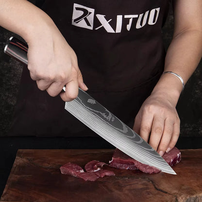 XITUO Chef knife 1-10Pcs Kitchen Knives Set Laser Damascus Pattern Ultra-Sharp Santoku Knife