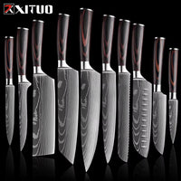 XITUO Chef knife 1-10Pcs Kitchen Knives Set Laser Damascus Pattern Ultra-Sharp Santoku Knife