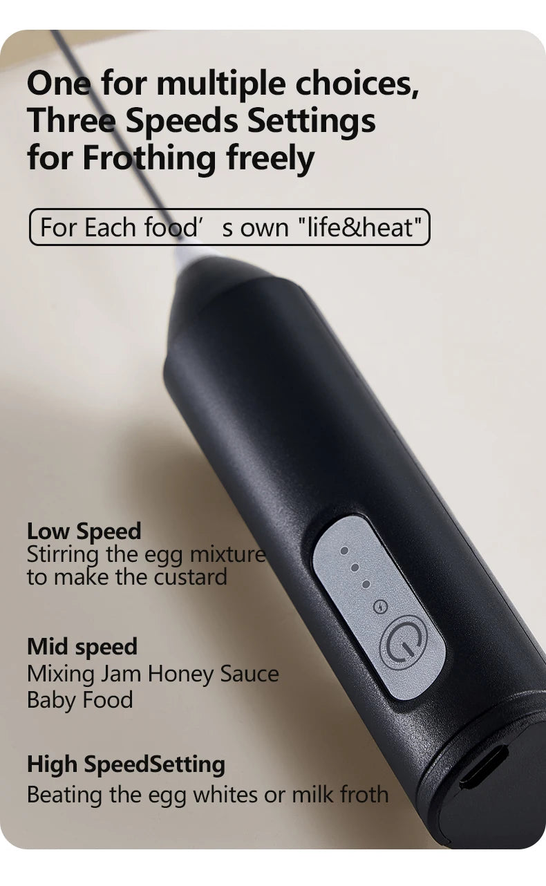 Wireless Milk Frother Electric Type-C Handheld Blender Stainless Steel Mini Coffee Maker