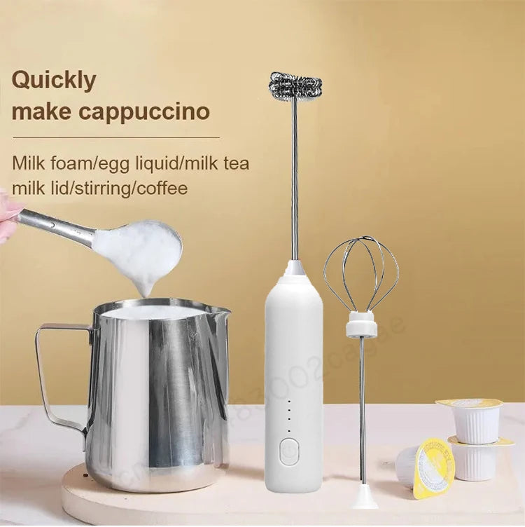 Wireless Milk Frother Electric Type-C Handheld Blender Stainless Steel Mini Coffee Maker