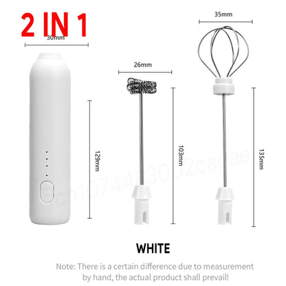 Wireless Milk Frother Electric Type-C Handheld Blender Stainless Steel Mini Coffee Maker