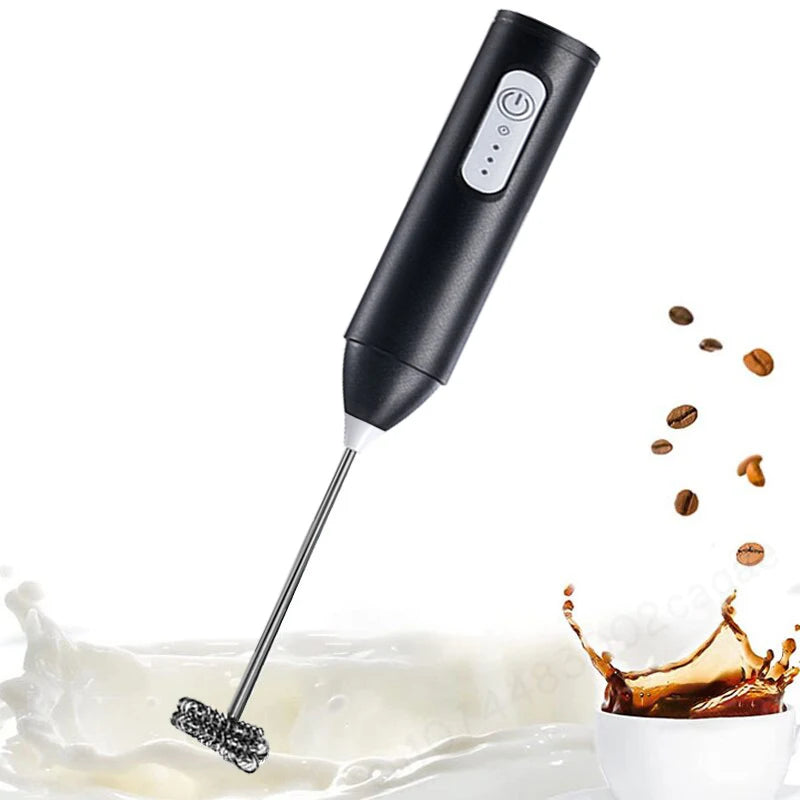 Wireless Milk Frother Electric Type-C Handheld Blender Stainless Steel Mini Coffee Maker