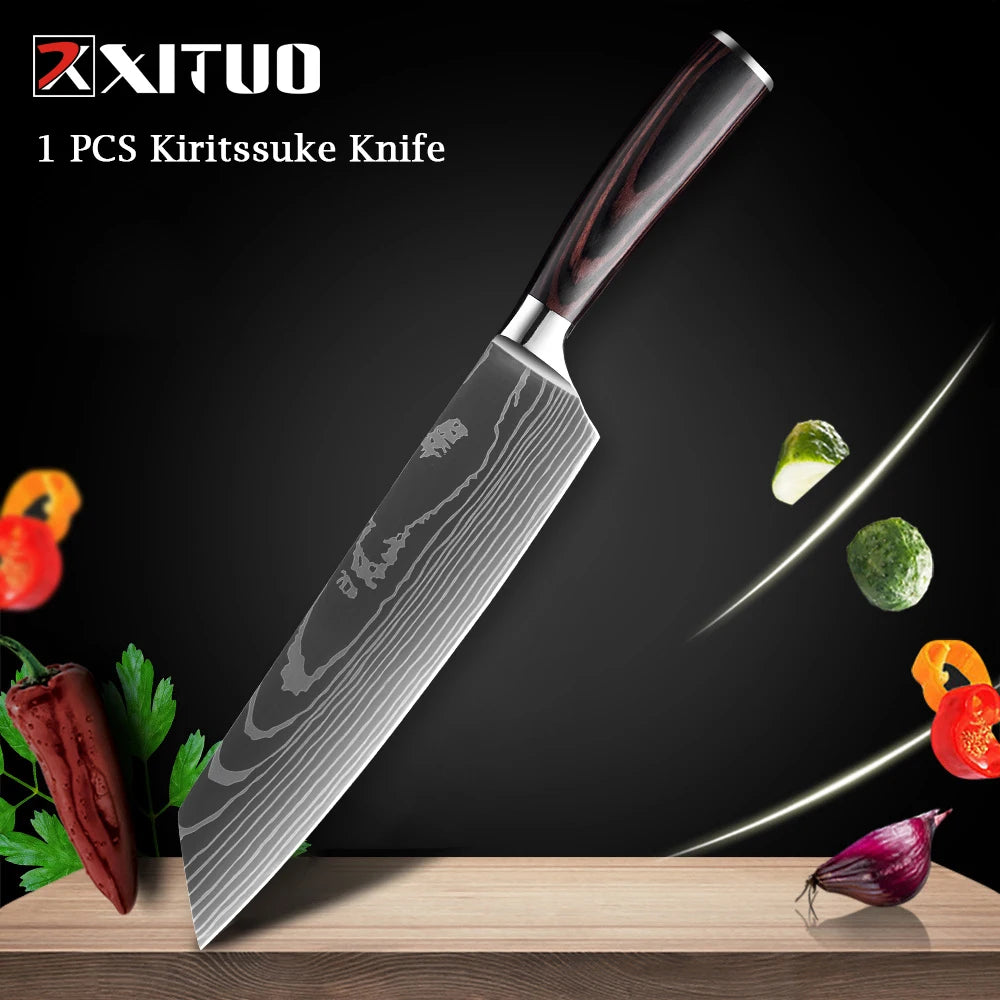 XITUO Chef knife 1-10Pcs Kitchen Knives Set Laser Damascus Pattern Ultra-Sharp Santoku Knife