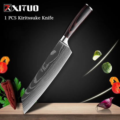 XITUO Chef knife 1-10Pcs Kitchen Knives Set Laser Damascus Pattern Ultra-Sharp Santoku Knife