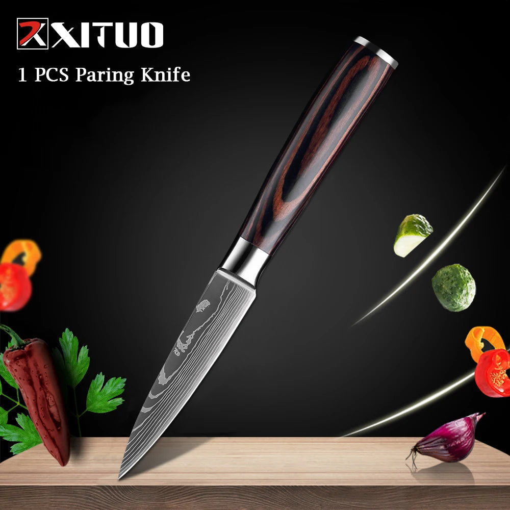 XITUO Chef knife 1-10Pcs Kitchen Knives Set Laser Damascus Pattern Ultra-Sharp Santoku Knife